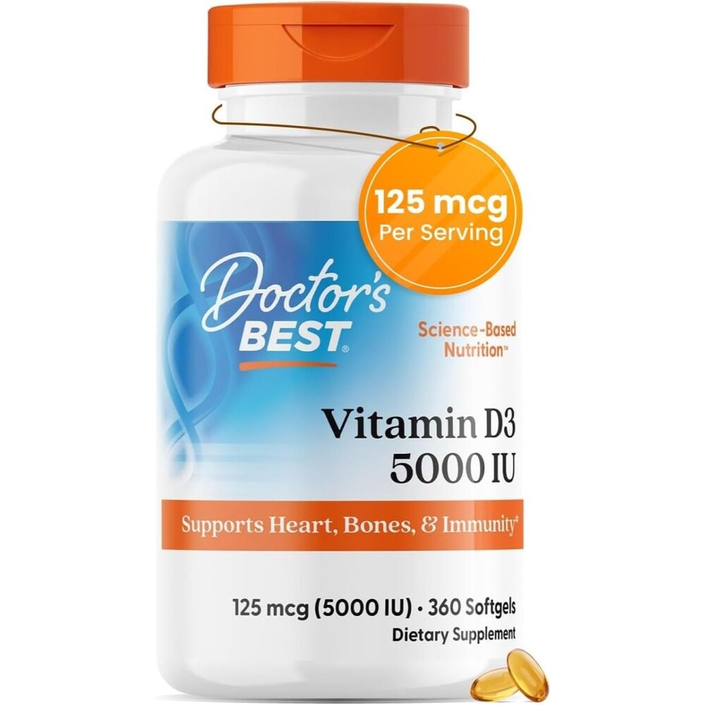 2-Pack Doctor's Best Vitamin D3 5000 IU Softgels for Men & Women - Exp:6/2027